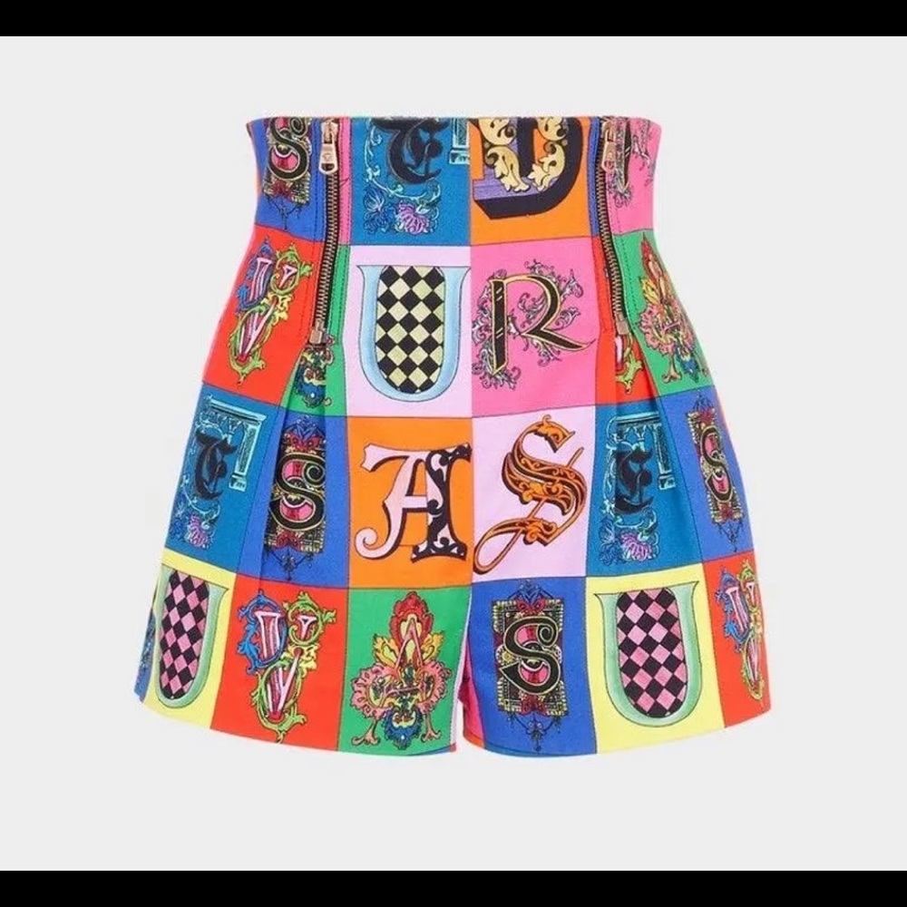 Authentic VERSACE Alphabet Print High Waisted Denim Shorts Size 38 (US 2) XS